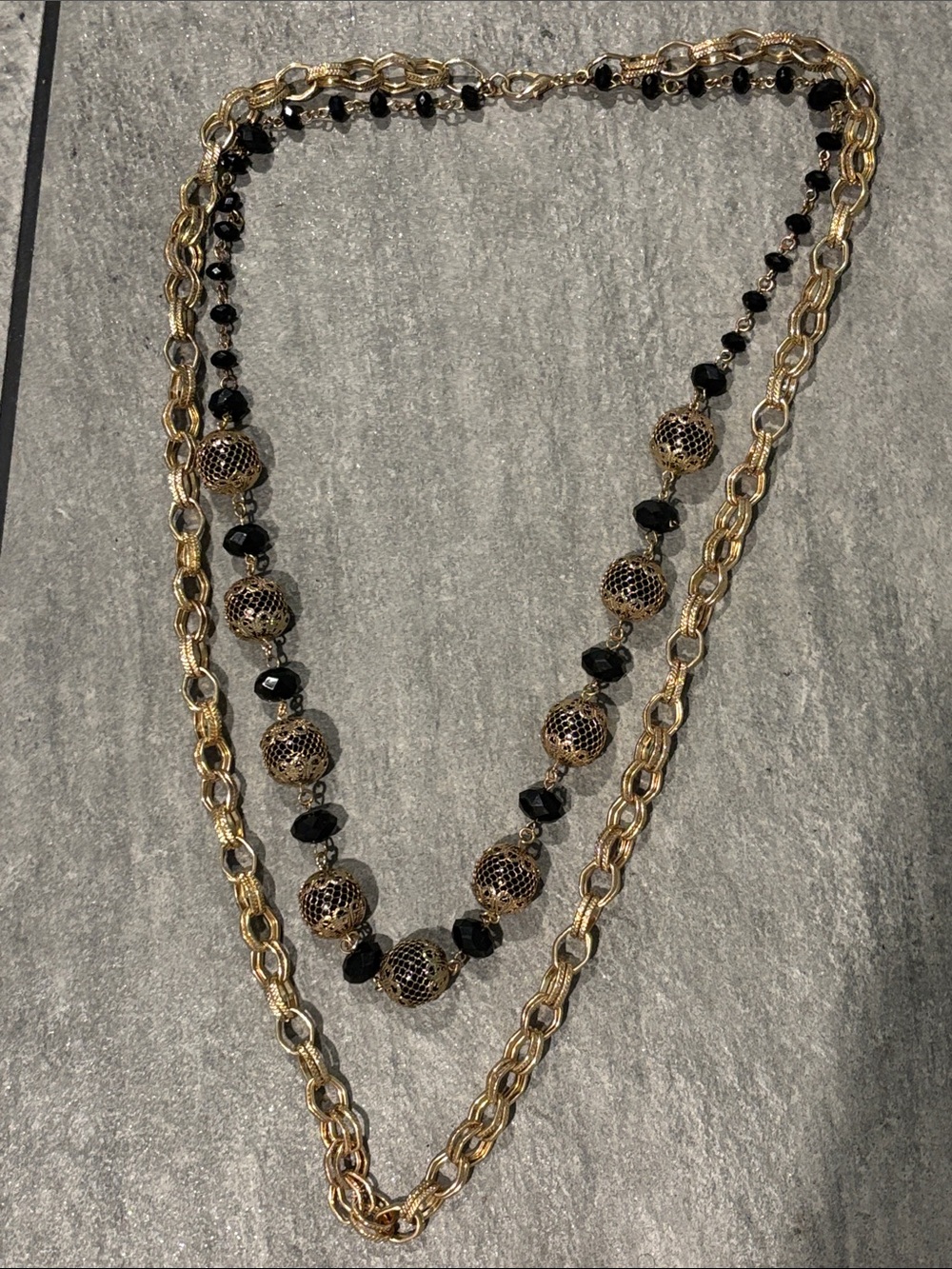 Gold and Black Double Strand Statement Necklace